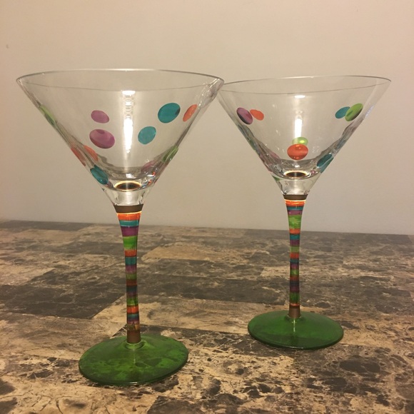 Pair of Beautiful Polka Dot Martini Glasses - Picture 2 of 4